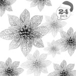 Lot de 24 pièces fleur Étoile de noël poinsettia artificielle d'argent scintillant ornement de sapin ... Lot de 24 pièces fleur Étoile de noël poinsettia artificielle d'argent scintillant ornement de sapin ...