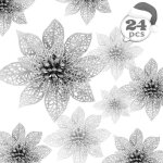 Lot de 24 pi�ces fleur �toile de no�l poinsettia artificielle d?argent scintillant ornement de sapin ...
