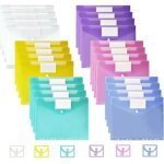 Lot de 24 pochette plastique a4, pochettes porte - documents avec rabat, couleurs vives transparentes, ...