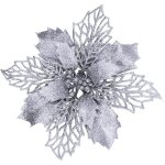 Lot de 24 poinsettias artificiels en maille pailletée argentée pour décoration de sapin de noël, guirlande, ... Lot de 24 poinsettias artificiels en maille pailletée argentée pour décoration de sapin de noël, guirlande, ...