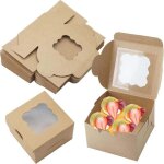 Lot de 25 boite papier kraft marron avec fen�tre transparente 10, 16x10, 16x6, 35cm pour donut mini g�teau ...
