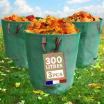 Lot de 3 300l sacs de dchets jardin rsistants en polypropylne ? sacs poubelle extrieurs avec 3 poignes ...