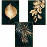 Csparkv - lot de 3 affiches murales design avec motifs fort, feuille dores, palme, sans cadre, dcoration ...