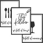 Lot de 3 affiches noir et blanc avec cadre tableaux muraux pour la cuisine