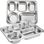 Lot de 3 assiettes rectangulaires en acier inoxydable avec 5 sections s�par�es, id�ales pour adultes, ...