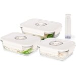Lot de 3 bo�tes alimentaires sous vide en verre + dateur et pompe int�gr�s aspifresh +