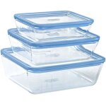 Lot de 3 botes de conservation avec couvercle - pyrex - zero plastic - verre - rectangulaire - 0. 8 ...