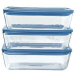 Lot de 3 bo�tes de conservation avec couvercle - pyrex - zero plastic - verre - rectangulaire - 0, 8 ...