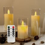 Lot de 3 bougies lectriques led avec tlcommande sans flamme, fausse flamme vacillante pour dcoration ...