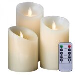 Lot de 3 bougies  led 10, 12, 5 et 15 cm en cire avec tlcommande, flamme vacillante vivezen