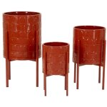 Lot de 3 cache pots mf426, mtal, rouge, 36x36x56, 5 cm