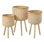 Paris prix - lot de 3 cache - pots sur pied 'baudoin' 66cm naturel & blanc