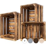 3 x caisse de rangement vintage en bois flamm� - 40 x 30 x 23 cm