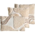 Lot de 3 coussins d�coratifs en coton 45 / 30 x 45 / 50 cm motif capitonn� blanc et beige alstonia