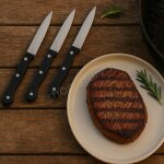Lot de 3 couteaux  steak en acier inoxydable ? lame lisse 11 cm