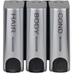 Lot de 3 distributeurs de savon pour gel douche, shampoing, revitalisant, support mural, support, argent ...