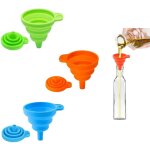 Lot de 3 entonnoirs pliables en silicone - 3 couleurs - petit entonnoir de cuisine - pour huile, bi�re, ...