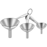 Lot de 3 mini - entonnoirs inox avec poign�e pour huiles, liquides, poudres et ingr�dients secs