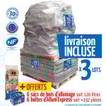 Lot de 3 packs dcouverte woodstock soit 120 packs de bches densifies + 3 900 dm de bches 30 cm + allumage ...
