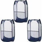 Lot de 3 panier  linge pliable en maille bleue - bac  linge sale pliable, rsistant et facile  ouvrir ...