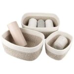 Lot de 3 paniers de rangement en corde de coton tress�e, paniers de rangement pour salle de bain, table ...