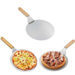 Lot de 3 pelle � pizza en acier inoxydable avec manche en bois, poussoir � pizza pour pierre � pizza, ...