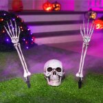 Lot de 3 piquets de squelette pour dcorations d'halloween (blanc brillant), tte de mort raliste, bras ...