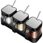 Lot de 3 pot � �pices en verre, bocaux � �pices carr�s transparents avec cuill�re en acier inoxydable, ...