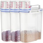 Lot de 3 r�cipients herm�tiques � riz 2 kg chacun, distributeur abs sans bpa avec bec verseur et verre ...