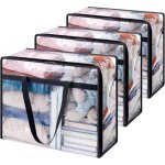 Lot de 3 sac de rangement transparent 40l, sac rangement vetement en pvc, housse de couette pliable avec ...