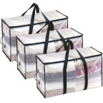 Lot de 3 sacs de rangement transparents avec poign�es, organiseur de garde - robe zipp� pour literie, ...