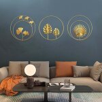 Lot de 3 sculptures murales en fer m�tal feuilles - feuilles de ginkgo dor�es - feuilles de palmier - ...
