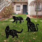 Lot de 3 statues de jardin en mtal avec silhouette de chat noir, piquets dcoratifs de jardin, statues ...