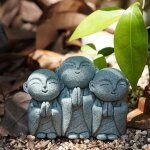 Lot de 3 statues jizo japonaises en pierre - bouddha japonais - statue de moine jizo - figurine commmorative ...