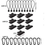 Lot de 30 clip pour bche tente, 10pcs pince pour bche pince verrouillage, 10pcs corde elastiche per ...