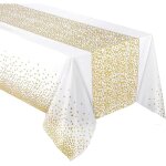 Lot de 4 137x274cm nappes de f�te imperm�able, blanc nappe de table r�utilisable, nappe � pois dor�s, ...