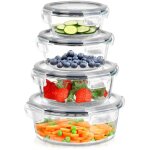 Lot de 4 boites alimentaires rondes en verre avec couvercles