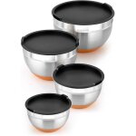 Lot de 4 bols en acier inoxydable 18 / 10 14162024 cm 0, 4 l, base en silicone, couvercles inclus