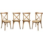 Lot de 4 chaises de bistrot en bois d'hévéa effet noyer. vintage. assise en rotin. empilables Lot de 4 chaises de bistrot en bois d'hévéa effet noyer. vintage. assise en rotin. empilables