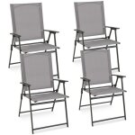 Lot de 4 chaises de jardin pliantes en textil�ne & m�tal charge 150 kg fauteuil de jardin avec verrouillage ...