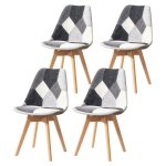 Lot de 4 chaises - lin - pieds en htre massif - chaises rembourres design vintage patchwork multicolore(gris ...