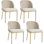 Lot de 4 chaises - lin et simili cuir - pieds en m�tal ? style contemporain - beige