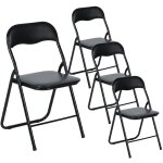 Eggree - lot de 4 chaises pliantes noires en coussin de sige en pu et pieds en mtal style industriel ...