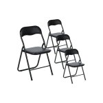 H. j wedoo - lot de 4 chaises pliantes noires en coussin de sige en pu et pieds en mtal style industriel ...