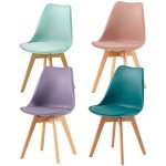 Lot de 4 chaises rtro rembourres pour salle  manger, cuisine, bureau, pieds en bois de htre massif ...