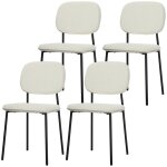 Lot de 4 chaises de salle � manger blanches en tissu boucl�, pieds en acier, style moderne