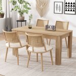 Lot de 4 chaises de salle � manger avec coussin en similicuir et dossier en rotin pe - naturel