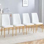 Lot de 4 chaises de salle � manger, en cuir pu avec pieds en m�tal dor�, blanc