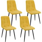 Lewe - lot de 4 chaises de salle  manger rembourres avec dossier haut et design damier en lin - jaune ...