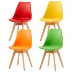 Lot de 4 chaises de salle � manger style nordique, rembourr�es vintage, pieds en h�tre massif, 4 couleurs ...